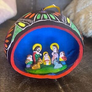 Folk Art Nativity Diorama Gourd Hand Crafted South American Christmas Ornament